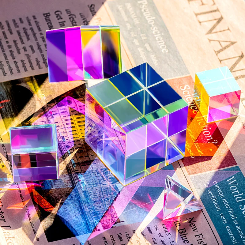 

Mini K9 Crystal Cube Beads Optical Glass RGB Dispersion Prism X-Cube for Physics Teaching Art Decor Jewelry Making Craft DIY