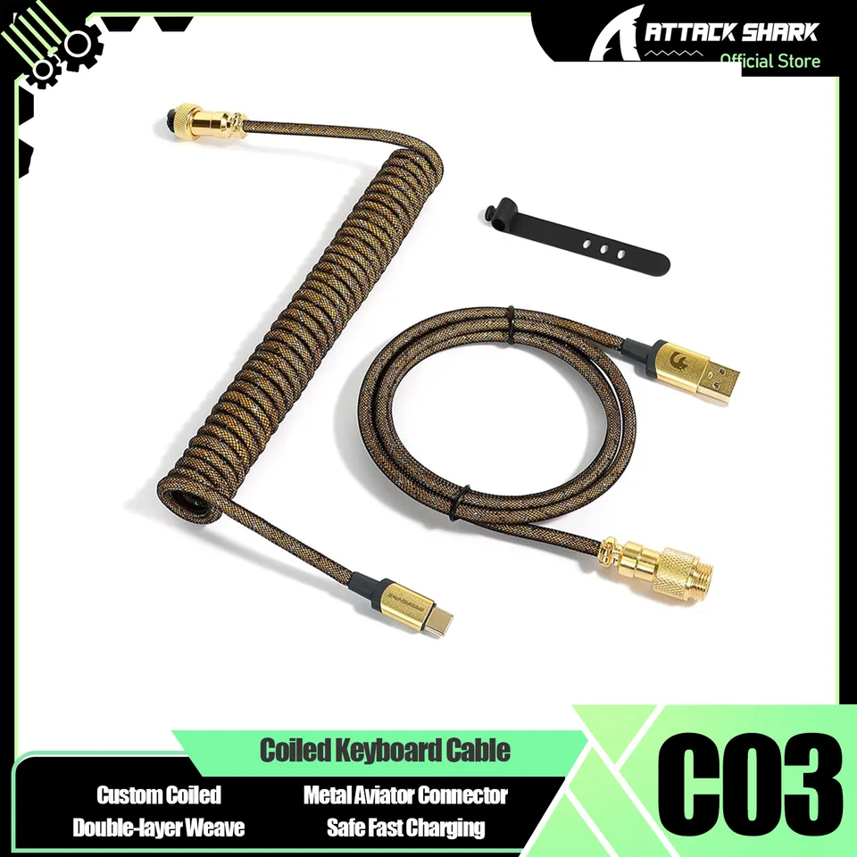 PCケーブル・コネクタ CYBER STORK CYBER MIRROR CK-A11 ATTACK SHARK * MAMBASNAKE C03 Coiled USB C Cable for Gaming