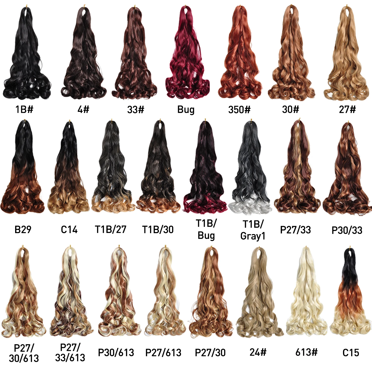 Cabello trenzado de ganchillo rizado francés para mujer, 24 pulgadas, onda suelta sintética, trenzas degradadas, rizos, extensiones de cabello preestirado