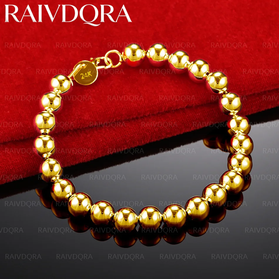 18K Gold Plated 8mm Round Beads Bracelets For Women Trend Birthday Gifts Fashion Party Fine Jewelry