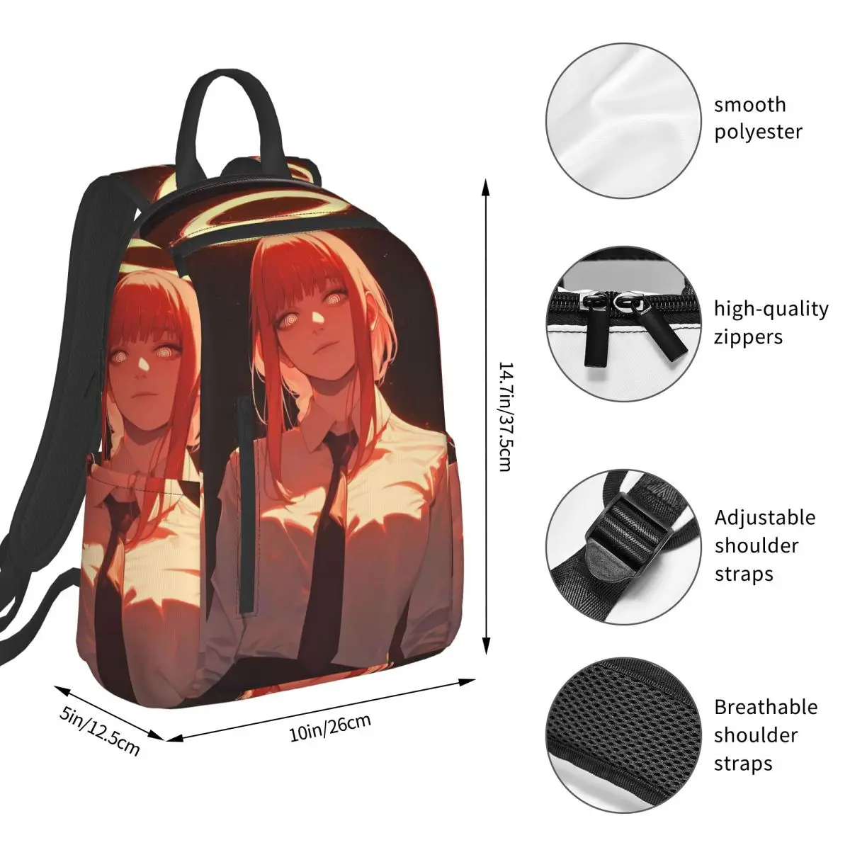 Makima Backpack Student BookBag Boys Girls School Bag Laptop Shoulder Bags Men Women