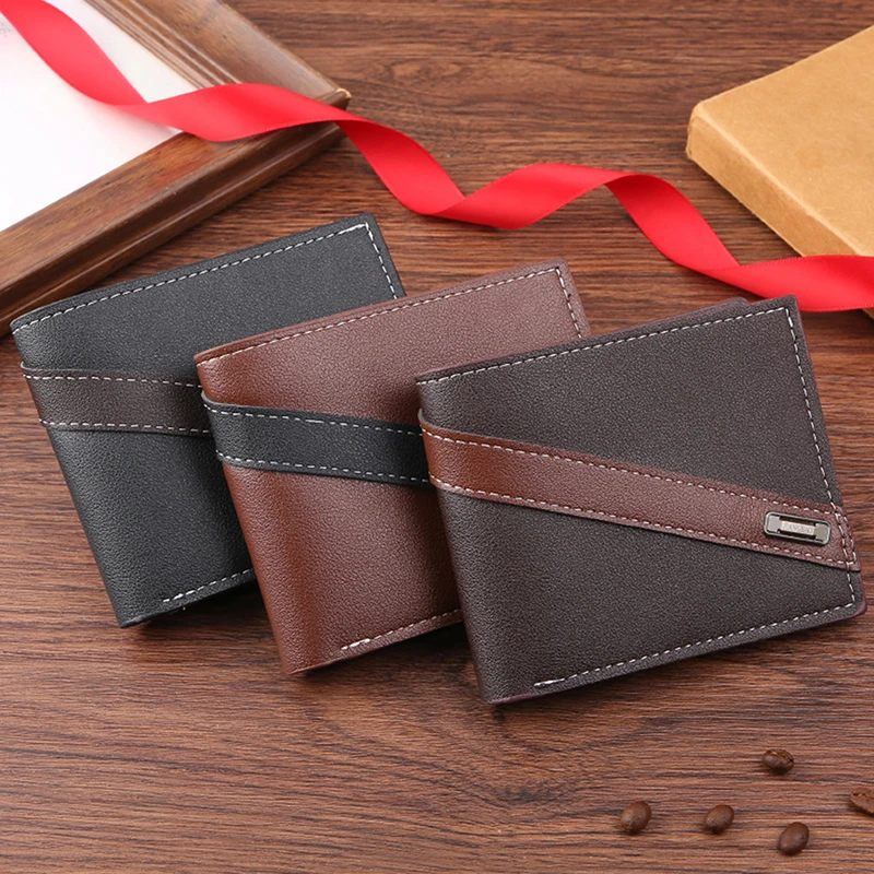 Men Short Bifold Faux Leather Masculina Billetera Credit ID Card Holder Wallet Billfold Purse Clutch Solid Hombre Business Slim