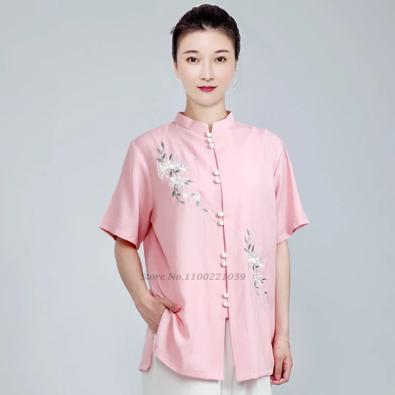 2025 chinese tai chi kungfu training clothes martial arts performance clothes flower embroidery cotton linen taijiquan uniform