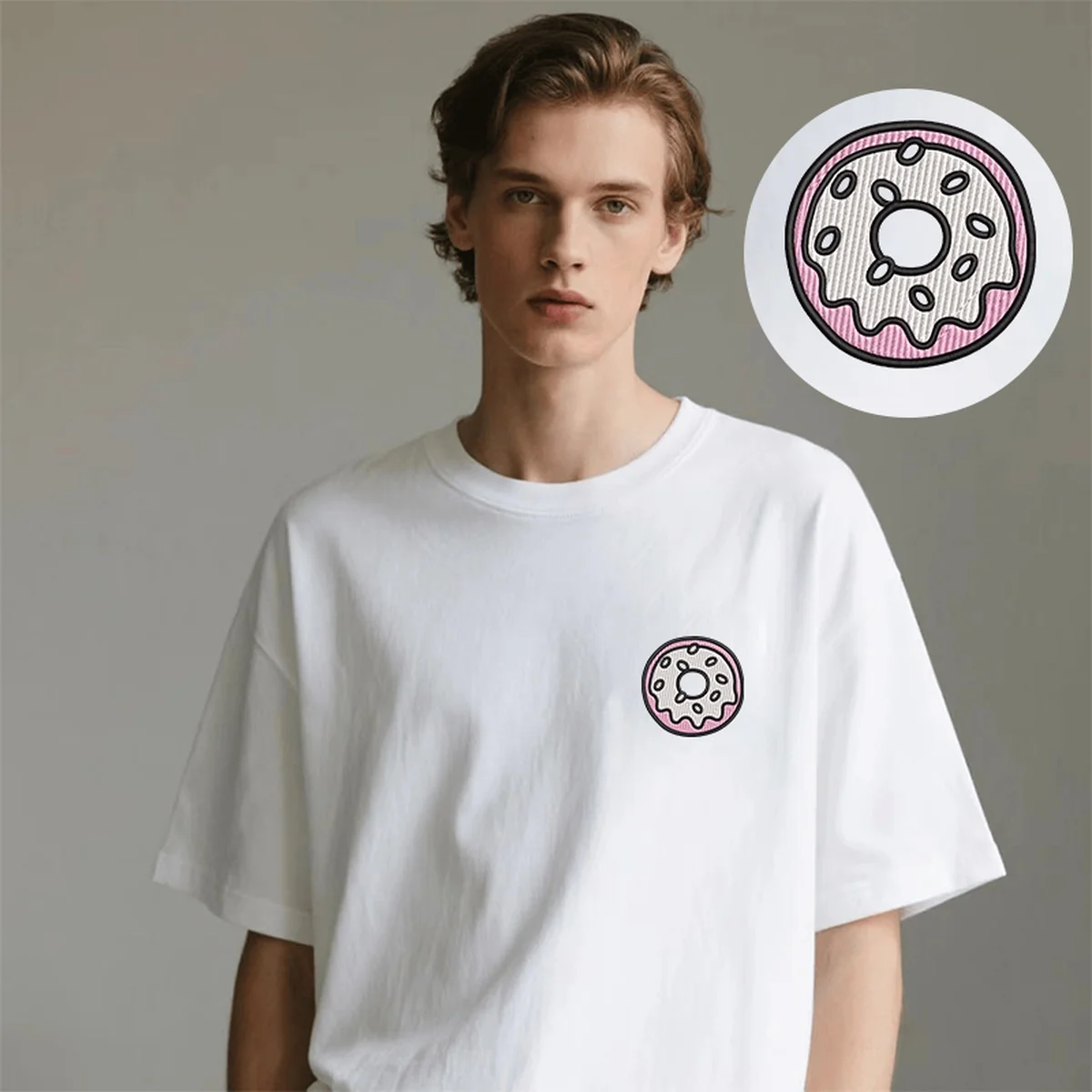 

Playful Men Women T-Shirt Y2K Embroidery Detail Luxury Cotton Top Tees Cozy Embroideried Donut Art Picnics Trendy T-Shirts