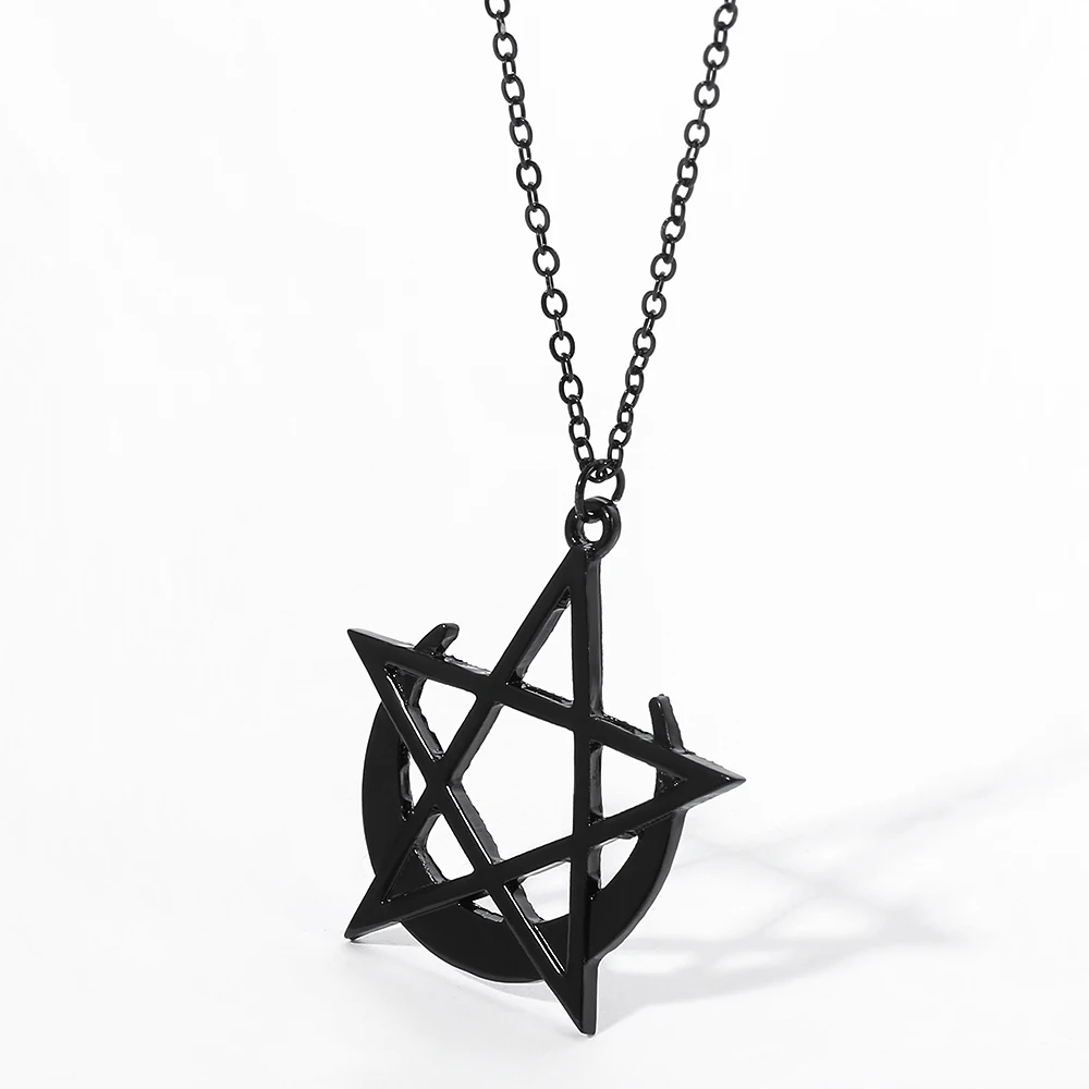 Fashion Simple Pentagram Crescent Pendant Necklace Hollowed out Hip-Hop Men's Clothing Accessory Trendy Jewelry