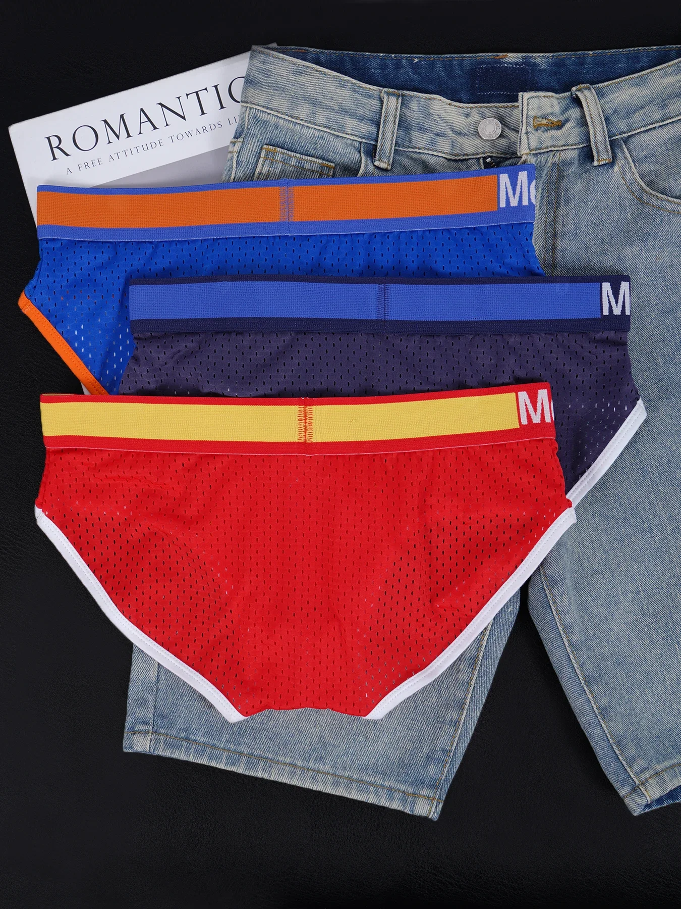 Men's 3 Pack Mesh Briefs U Convex Pouch, Breathable Sexy Underwear, Elastic Waistband Colorful Low Rise