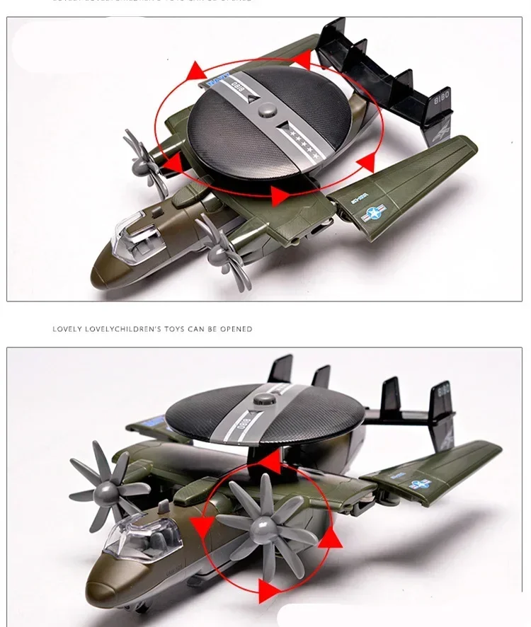 [مضحك] محاكاة الولايات المتحدة الخفيفة والصوت سبيكة المروحة الهواء التحذير المبكر نموذج طائرة لعبة EWR طائرة زينة هدية