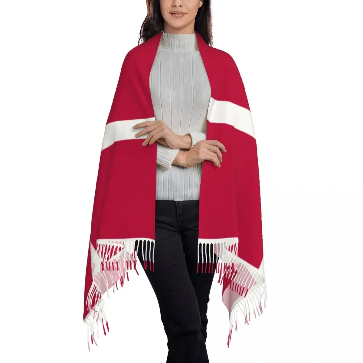 Denmark Flag Tassel Shawl para mulheres, cachecol, moda