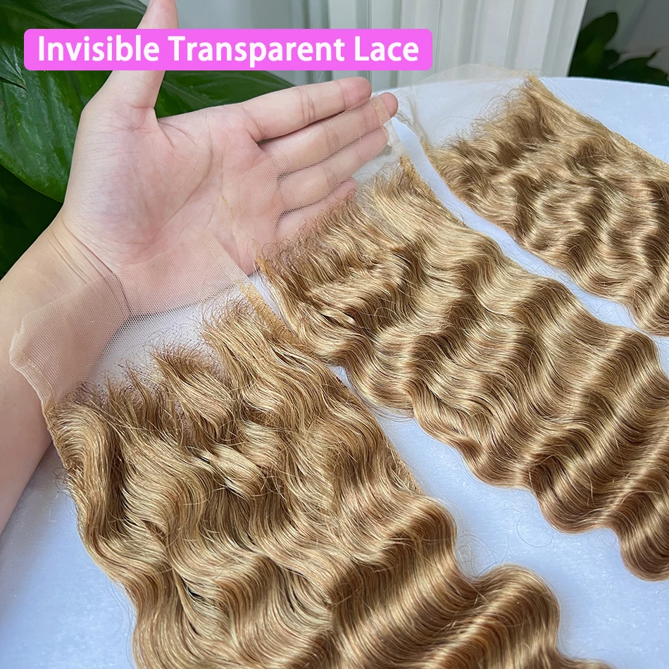 

#27 Color Deep Wave 4x6 Inch Transparent Lace Closure 100% Human Hair Melt Skin Bleached Knots Invisible Lace Raw Hair For Women