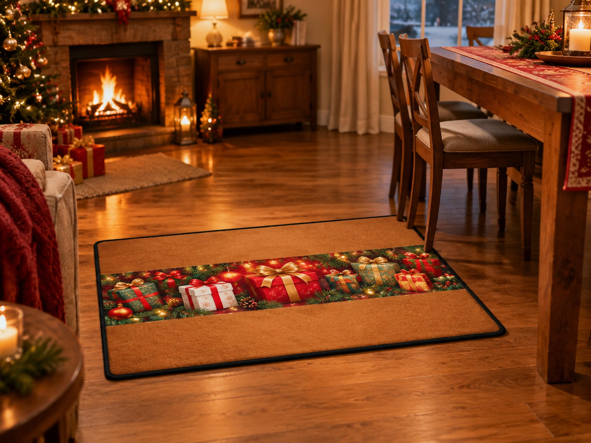 VIKAMA Christmas Amber Brown Gift Flannel Door Mat, Anti-Slip Washable Xmas Rug, Xmas Decor for Guest Room, Front Porch, Mudroom