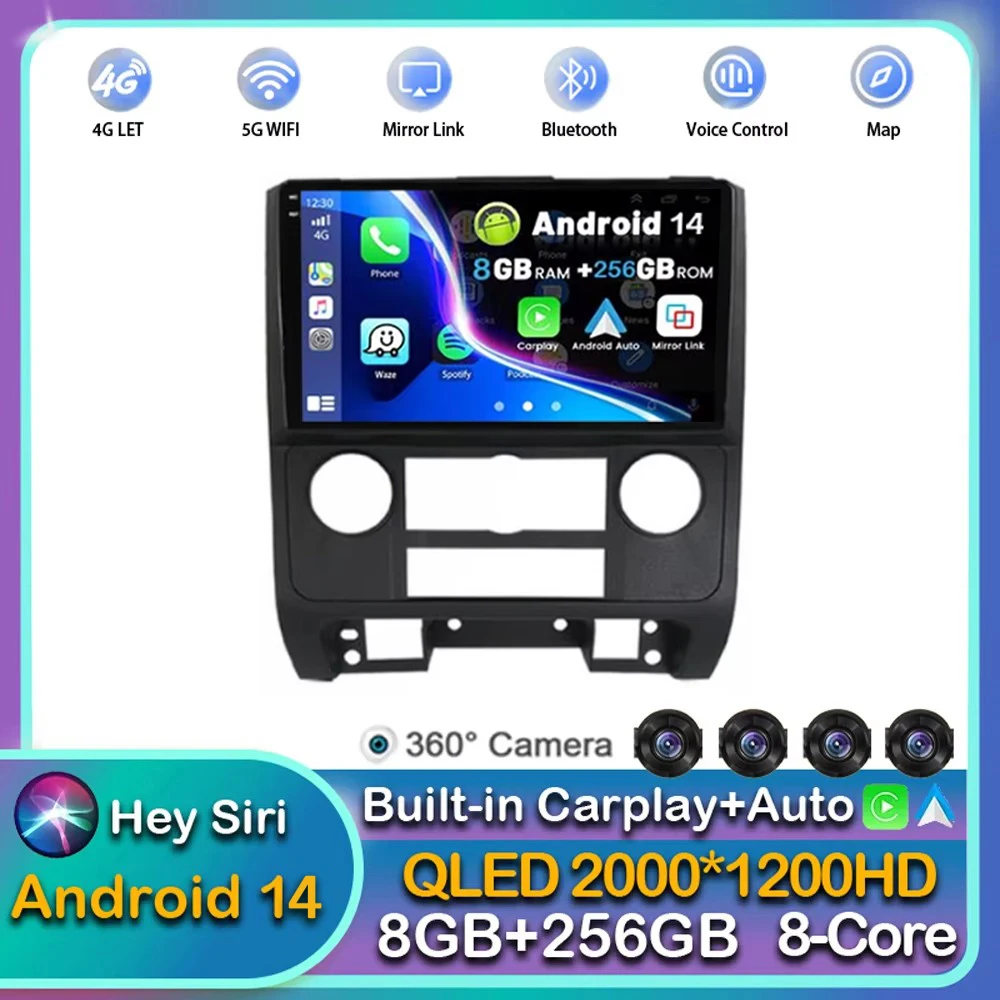 

Автомагнитола на Android 14, мультимедийный видеоплеер для Ford Escape 2007, 2008, 2009, 2010, 2011, 2012, Wi-Fi + 4G, стерео, беспроводная, Carplay Auto