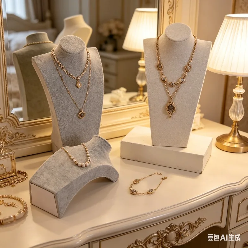 Velvet Necklace Display Bust, Jewelry Neck Form Mannequin, Counter Showcase Prop for Necklaces