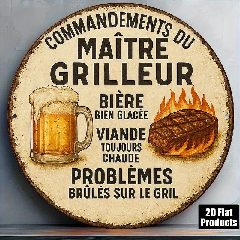 Round French Aluminum Sign | Vintage
