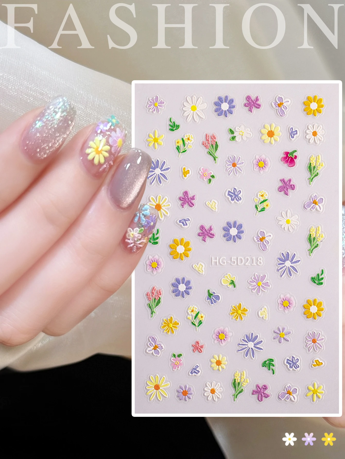 1/2pcs Spring Colorful Flower Nail Stickers Exquisite Oil Pa