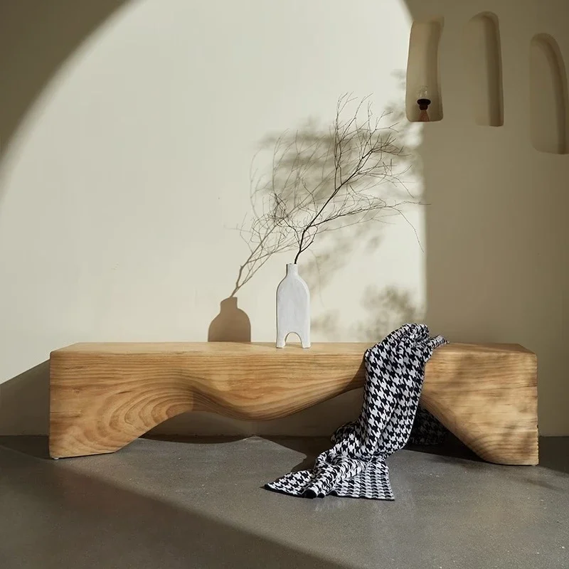 ม้านั่งเปลี่ยนรองเท้าไม้จริง ตู้วางทีวีไม้จริง ดีไซน์สร้างสรรค์ สไตล์เรโทร เก้าอี้พักผ่อนแบบเรียบง่ายสำหรับโฮมสเตย์