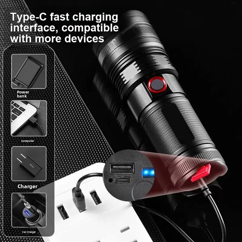 White Laser Aluminum Alloy Flashlight USB Charging with Output Protective for Outdoor Night Fishing Mountaineering Long Range