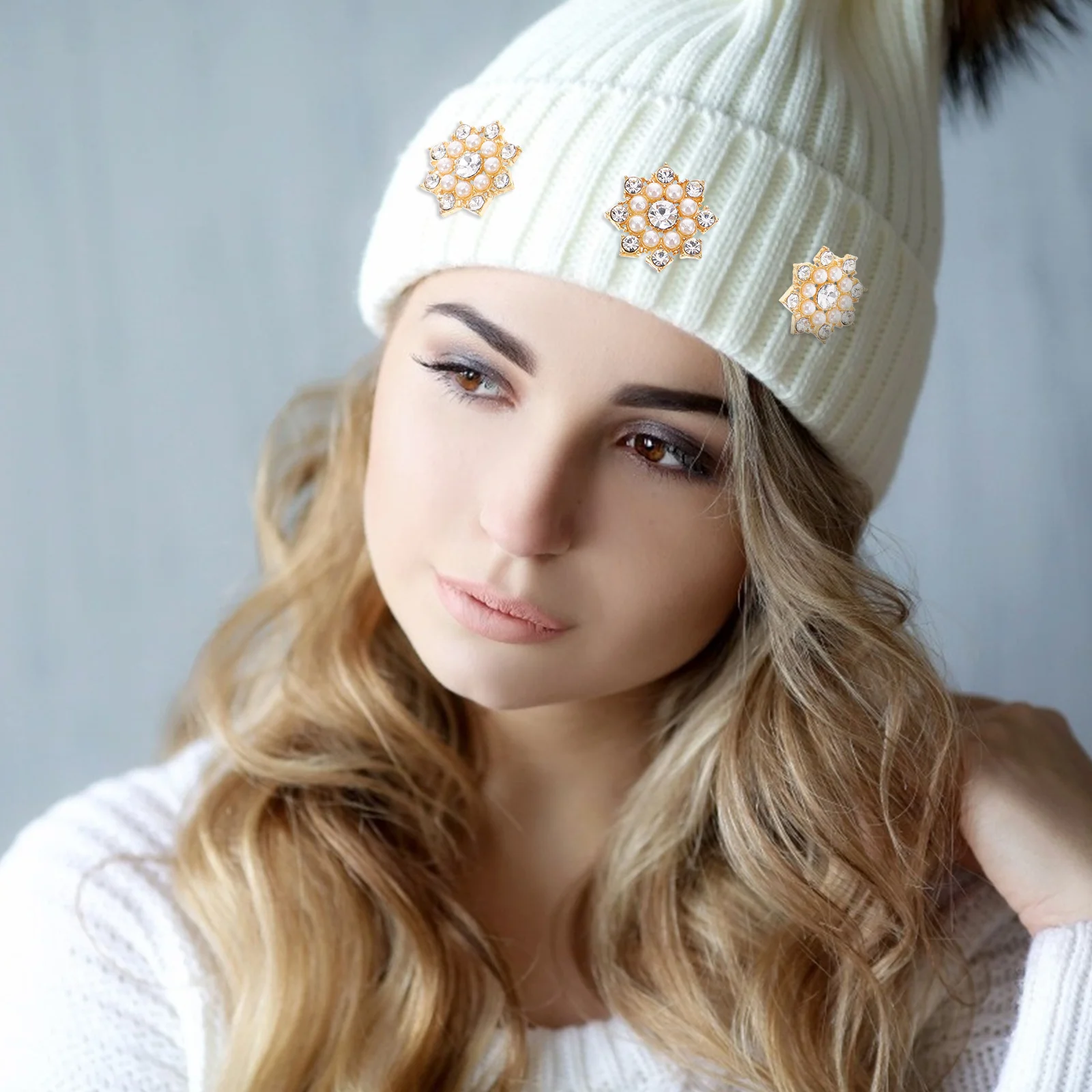 

50pcs Water Pearl Rhinestone Accessories Alloy Snowflake Diy Decor For Phone Case Hair Clip Jewelry Making Material Decorative