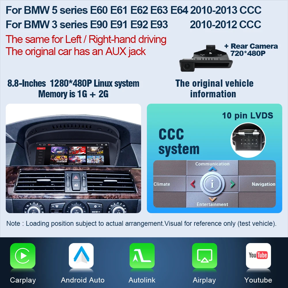 AUTOTOP 8.8" Auto Multimedia Stereo voor BMW 3 5 Serie E90 E91 E92 E93 E60 E61 E62 E63 E64 2006-2012, CarPlay Android Auto Airplay
