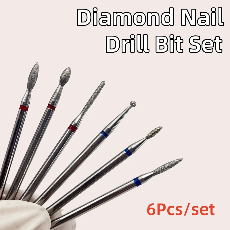 6Pcs/set Diamond Cuticle Clean Nail Drill Bits Set-Safety Rotary Carbide for Russian Manicure Ideal for Cuticle Nail Art Tools