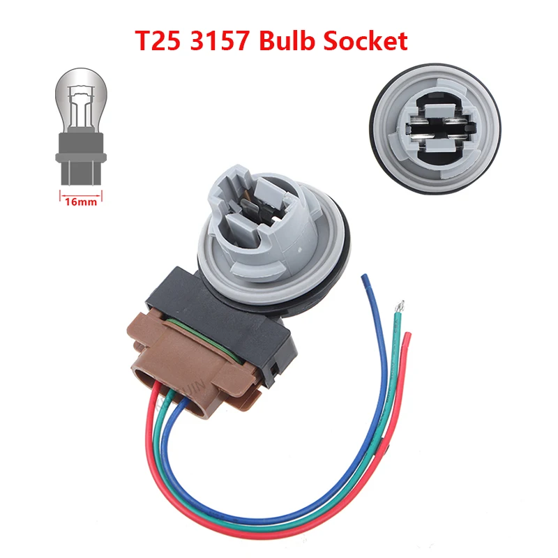 1x For Dodge Ram 1500 2500 3500 T25 3157 Bulb Holder Turn Signal Light Socket With 3 Wires Connector Adapter Accessories