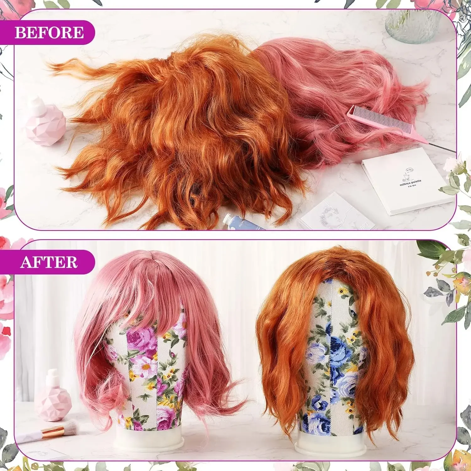 3 Pezzi Testa di Manichino per Parrucche Testa di Parrucca in Tela da 22 Pollici Testa di Blocco di Tela Teste di Parrucca per Estensione dei Capelli con Perni con Foro di Montaggio