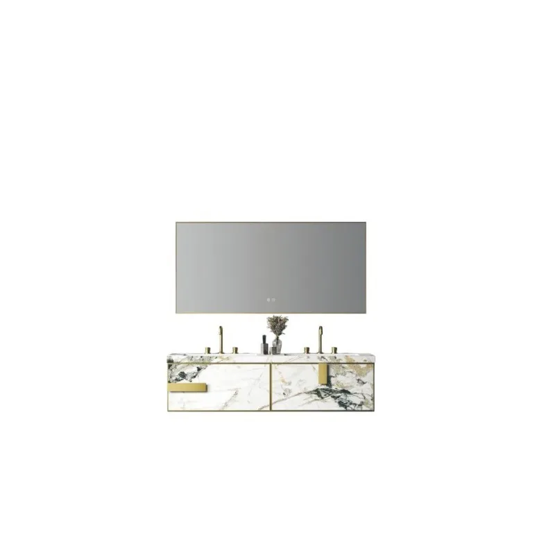 White rock slab washstand integrated bathroom cabinet mirror washstand basin cabinet