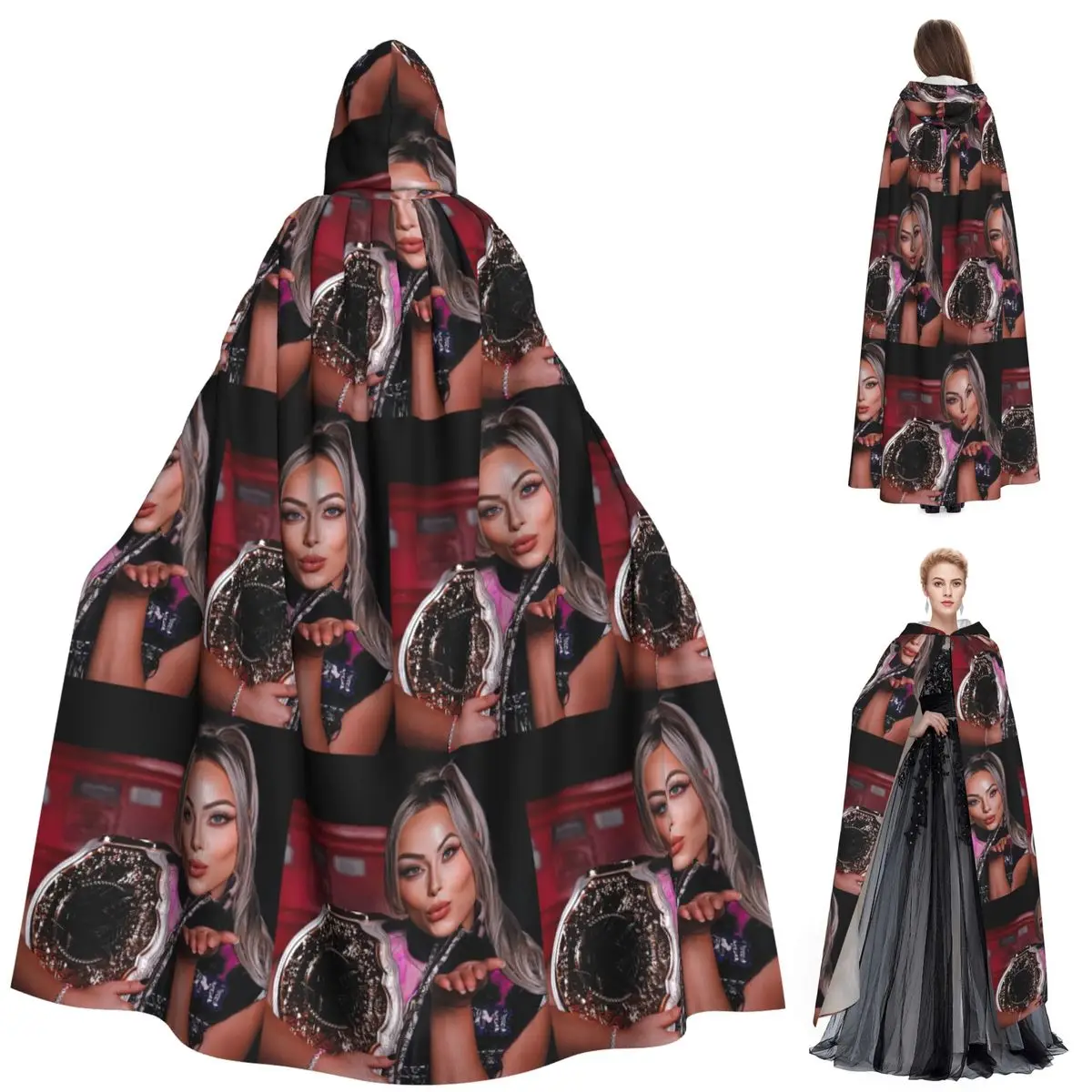

Liv Morgan Long Hooded Cloak Witch Medieval Costume Cosplay Cape HalloweenVampire Adult Unisex