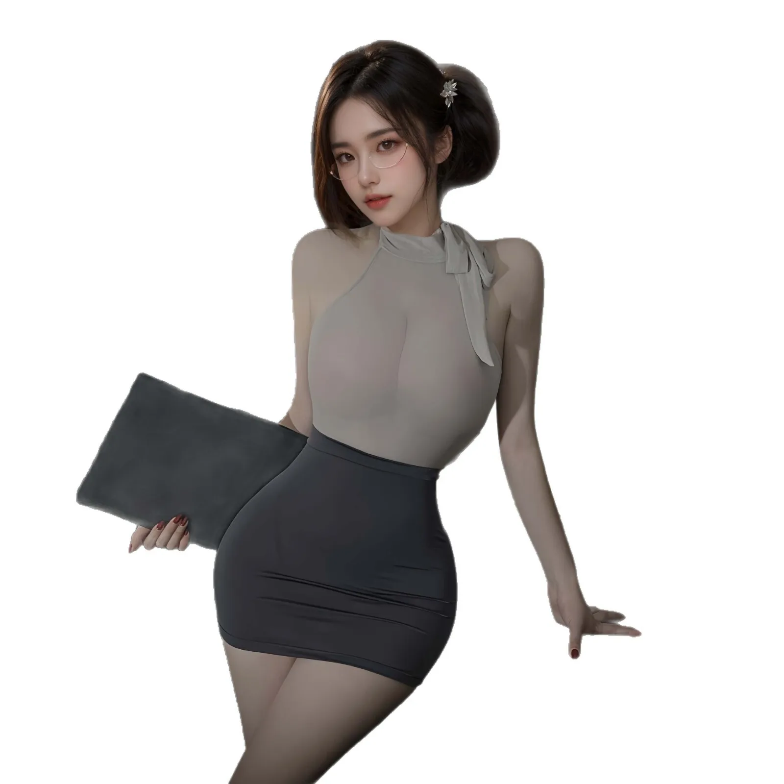 

Sexy Seductive Secretary-style Bodycon Dress Pure Desire Flirtatious Uniform Transparent Pajama Set For Woman Wrap Hip 4QIO