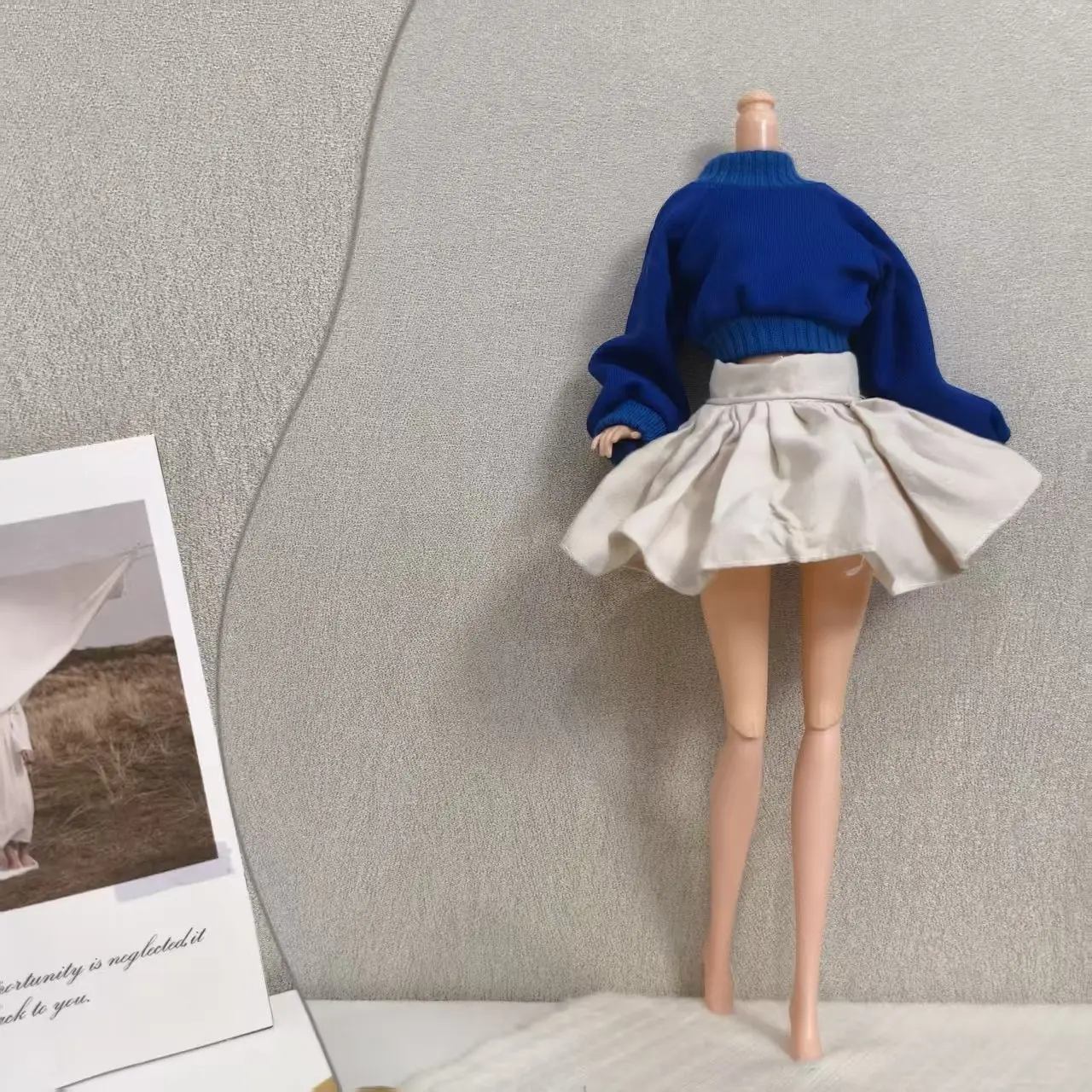 Ubranka dla lalek 30 cm, akcesoria, sweter w stylu college + plisowana spódnica, zabawny zestaw + torebka dla lalek 1/6 BJD FR Xinyi Supermodel