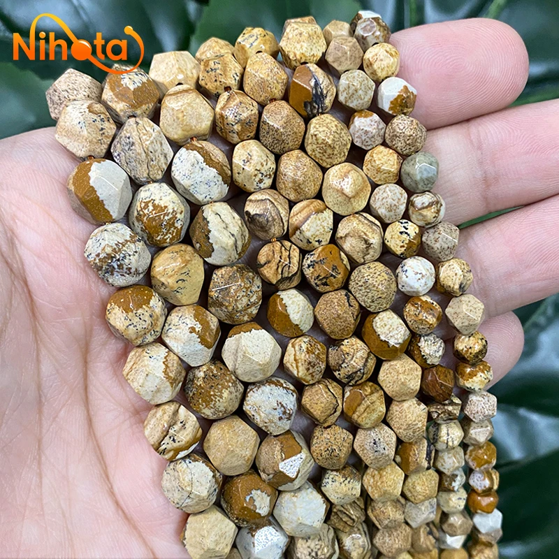 Natural Stone Faceted Picture Jaspers Loose Beads DIY Handmade for Charm Jewelry Making Bracelet Accessories 6/8/10mm 14