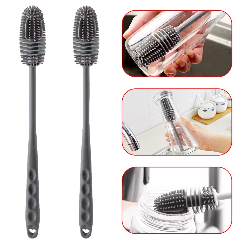 Escova de garrafa de leite de silicone, limpador de vidro, ferramenta de limpeza de cozinha, alça longa, garrafa de bebida, escova de limpeza de copo de vidro