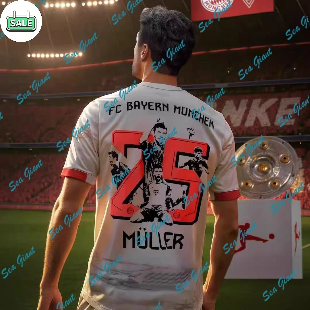 25-26 Bayern Auswärtstrikot Muller Gedenktrikot 34 Championship T-Shirt, Nr. 9 Kane, Nr. Atmungsaktives 42-Musikala-Fußball-T-Shirt