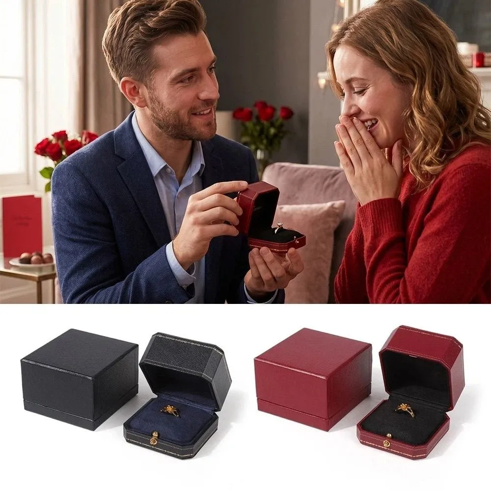 Elegant Leather Ring Box Ring Display Retro Pattern Jewelry Box Ring Gift Box Gift