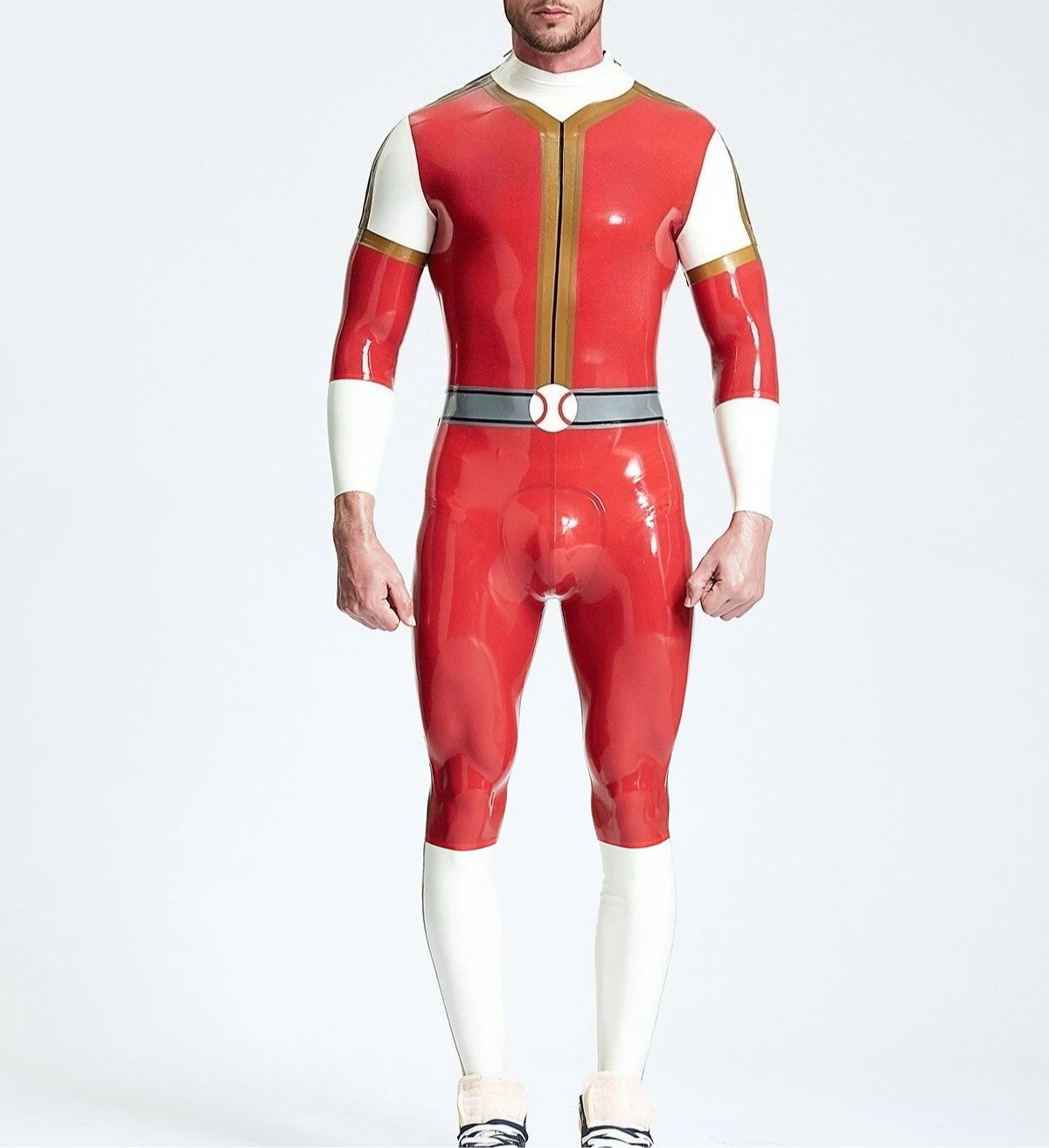 

customized rubber catsuit men's red latex full body jumpsuit cosplay costume bodysuit fashion handmade clubwear
