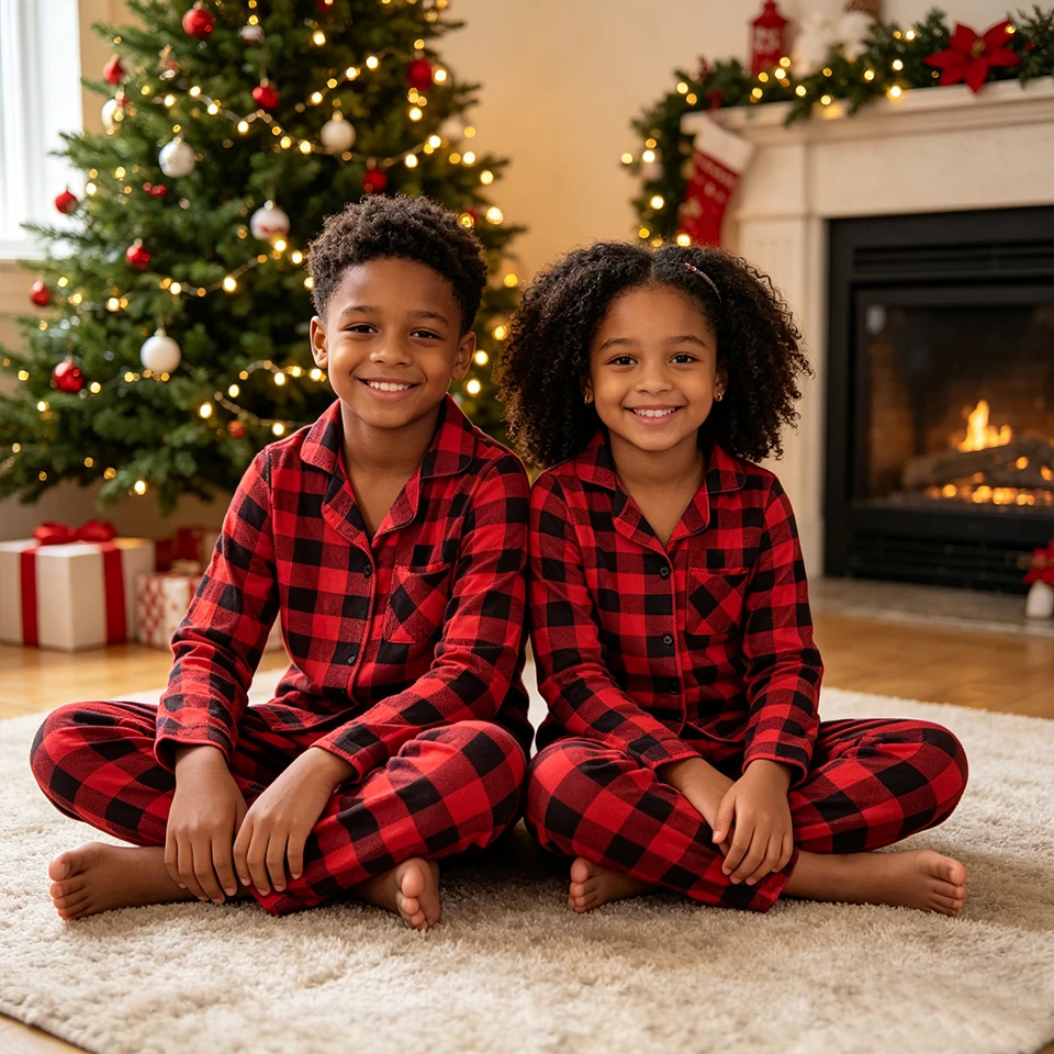 Premium Soft Mother Kids Matching Family Christmas Pajamas Xmas Boys Girls Plaid Collar Sleepwear Newborn Onesie Casual Pajama