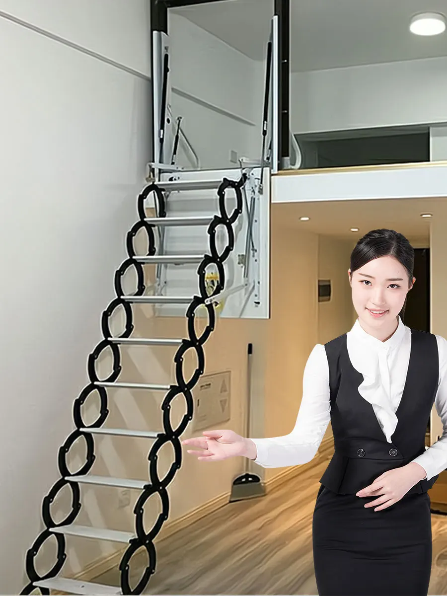 

Side-Mounted Attic Retractable Staircase Foldable and Hoisting Stairs Home Duplex Villa Indoor Stretch Invisible Ladder Small