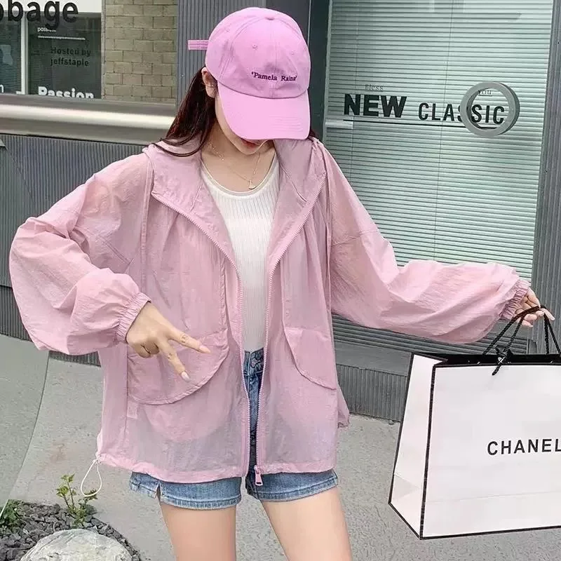 Sunscreen clothes for women in summer 2025 breathable outerwear loose fitting hooded sunscreen clothes cardigan clothes