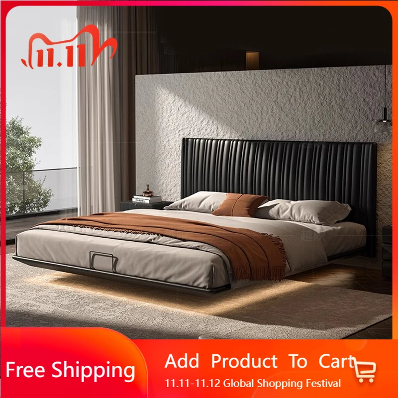 

Modern Bedroom Bed Frame Double Luxury Wooden Massage Bed Safe Sleeping Platform Leather Letto Matrimoniale Trendy Furniture