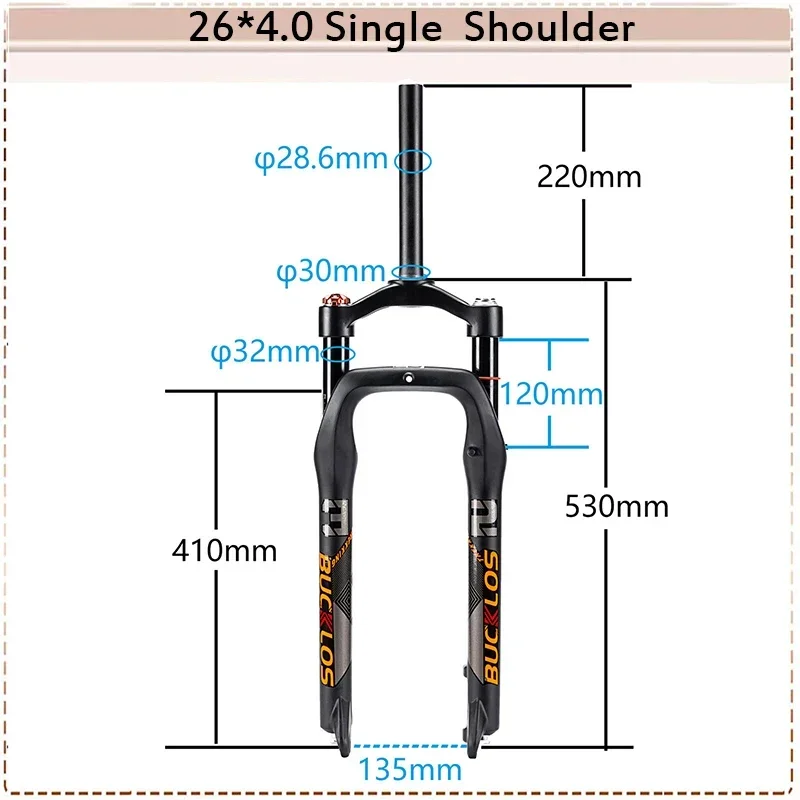 BUCKLOS 26*4.0 Bike Fork Air Suspension Bicycle Fat Fork Aluminum Alloy Snow Beach MTB Bicycle Fork for 4.0 Bike Tire Bike Part