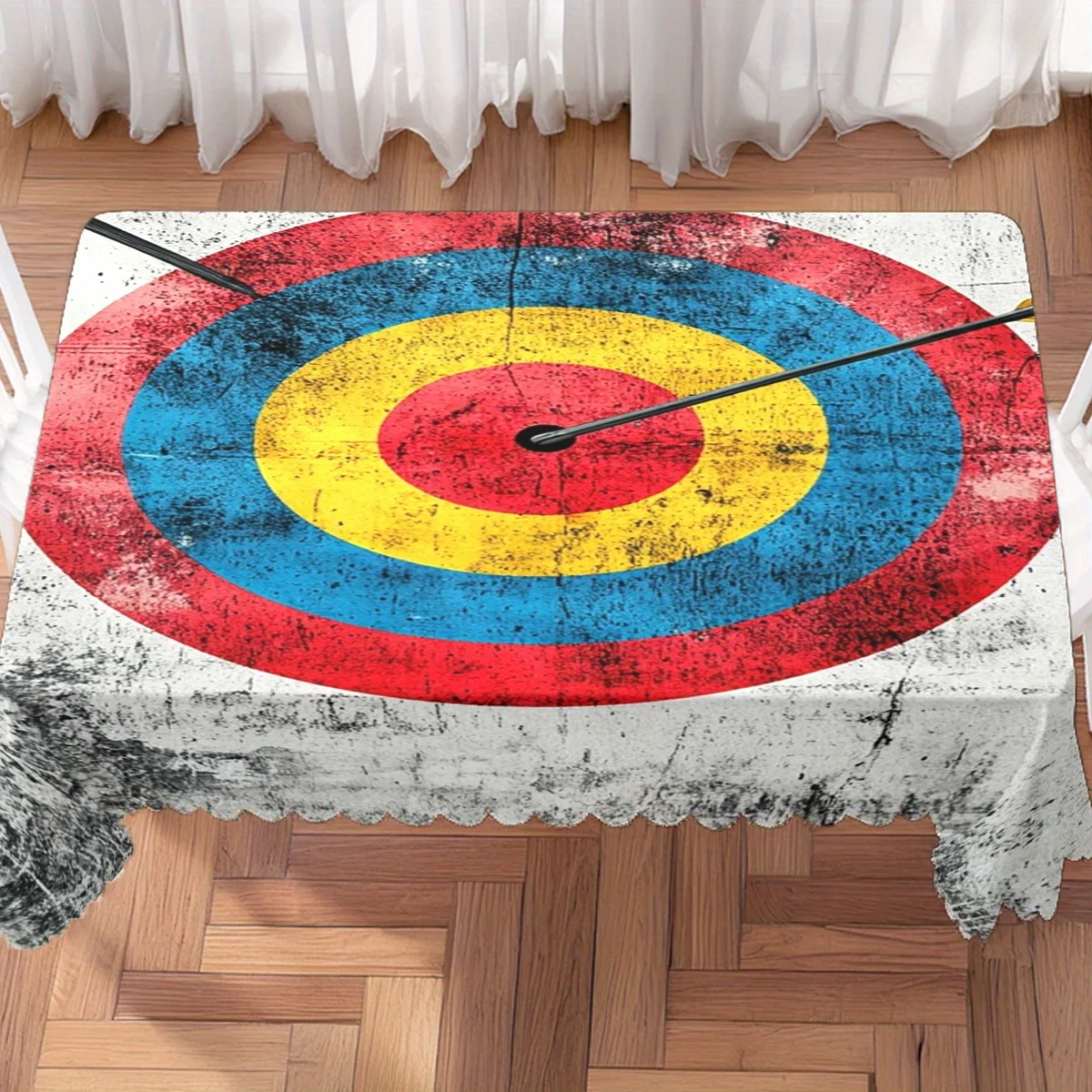 Vintage Distressed Archery Target Arrow Print Waterproof Tablecloth, Rectangular Table Cover for Game Room Home Party Decor