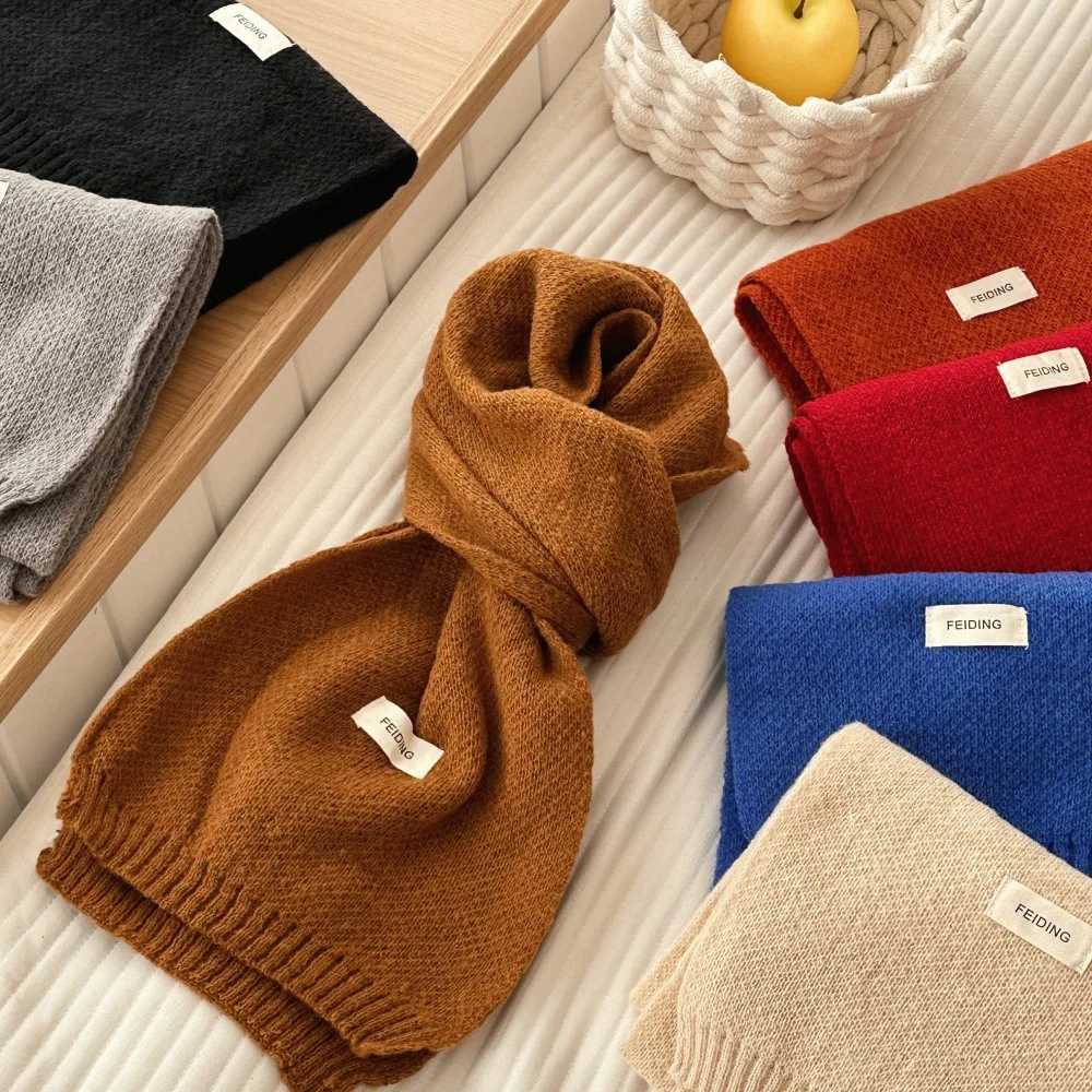 Winter Wool Scarf Men Women Autumn Solid Color Cashmere Scarf Classic Couple Muffler Simple Warm Versatile Kintted Scarf