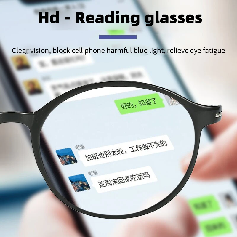 남녀공용 독서 안경, 빈티지 블루 라이트 방지 노안 안경, 라운드 풀 프레임 안경, 1.0 + 1.5 + 2.0 + 2.5 + 4.0