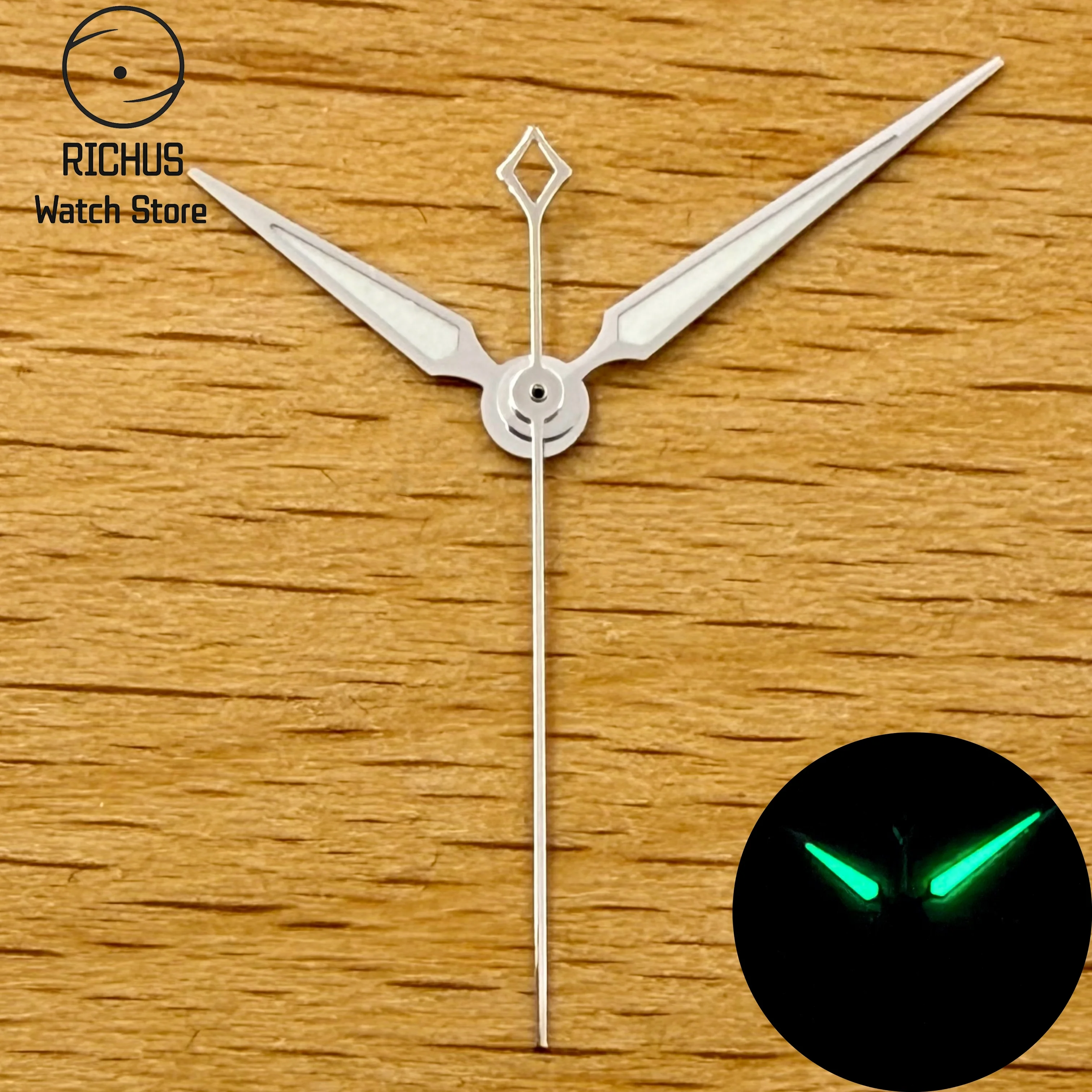 VH31 Watch Hands Set Green Luminous 10x14.5x15mm Hour Minute Second Hands for Sweep Second Quartz Movement Repair Parts