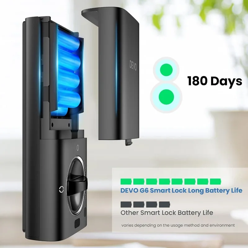 قفل باب ذكي DEVO Wi-Fi G6، قفل باب دخول بدون مفتاح ببصمة الإصبع 6 في 1، جهاز تحكم عن بعد للتطبيق، قفل تلقائي، مقاوم للماء IP54