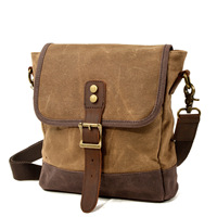 Men's Vintage Waxed Canvas Crossbody Bag Casual Shoulder Sling Bag Leather Trim Outdoor Travel Small Bag for Men Fashion
