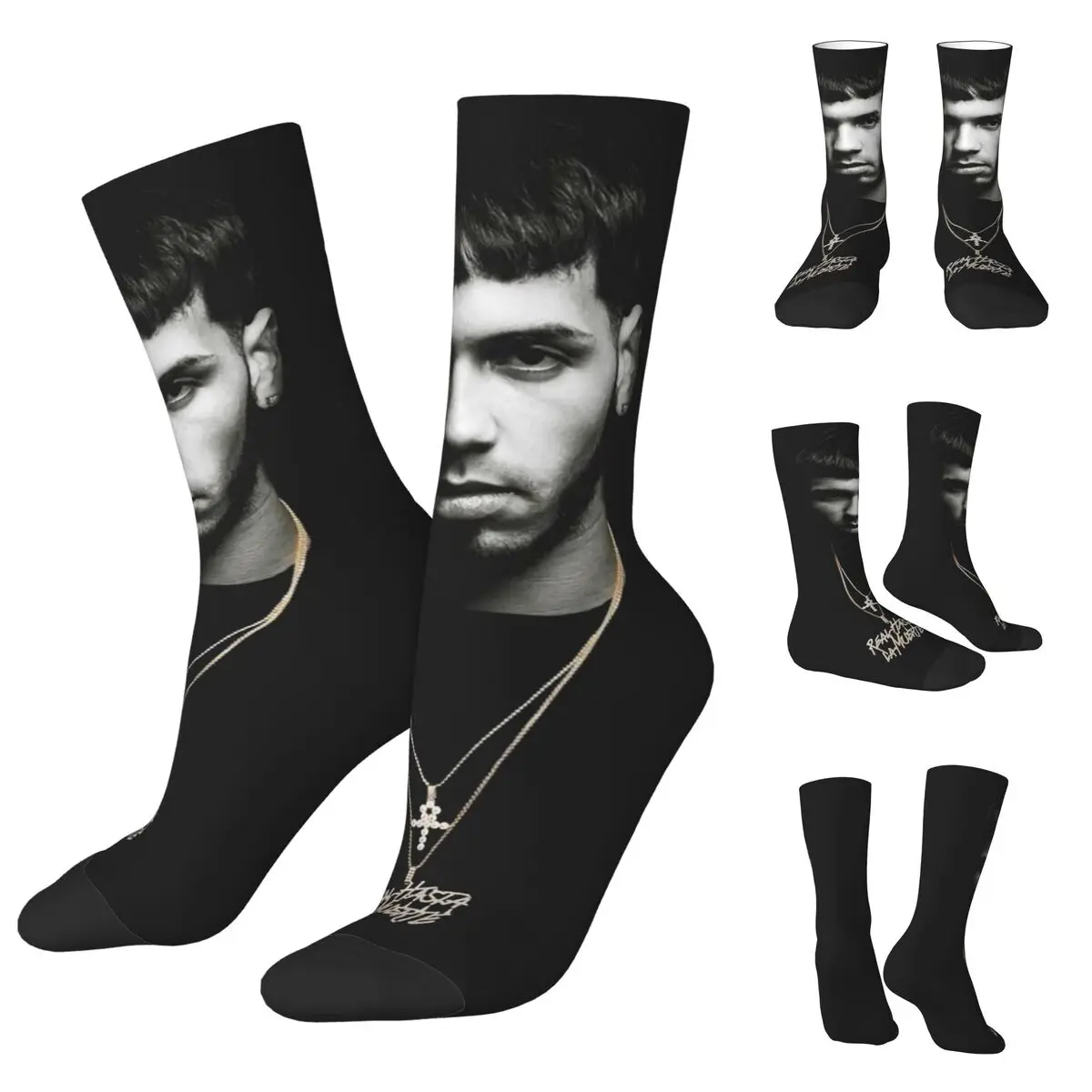 

Vintage Rapper Anuel AA High elasticity polyester fiber cosy Unisex Hip Hop Happy 3D printing Socks