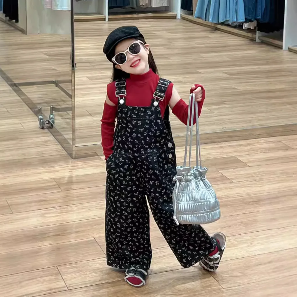 

Girls Overalls 2024 Autumn New Pants Girls Floral Loose Overalls Fashion Casual Baby Pants