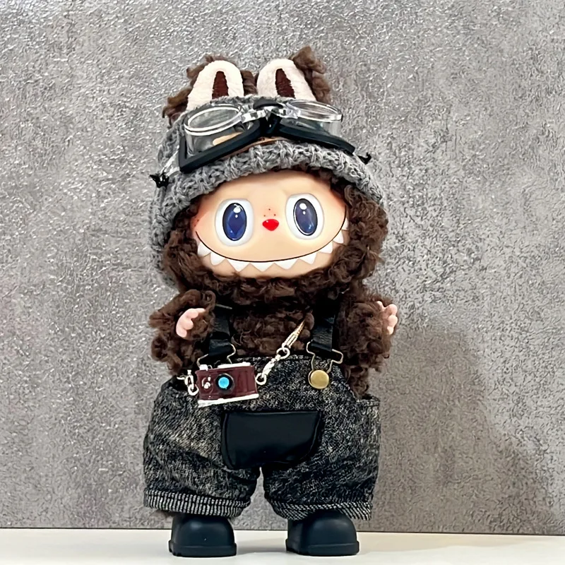 

Clothes For Labubu Dolls 15/17Cm For LABUBU Sitting Party 1St 2Nd 3Rd Gen Ink-Black Overalls Set Apparel Accessories
