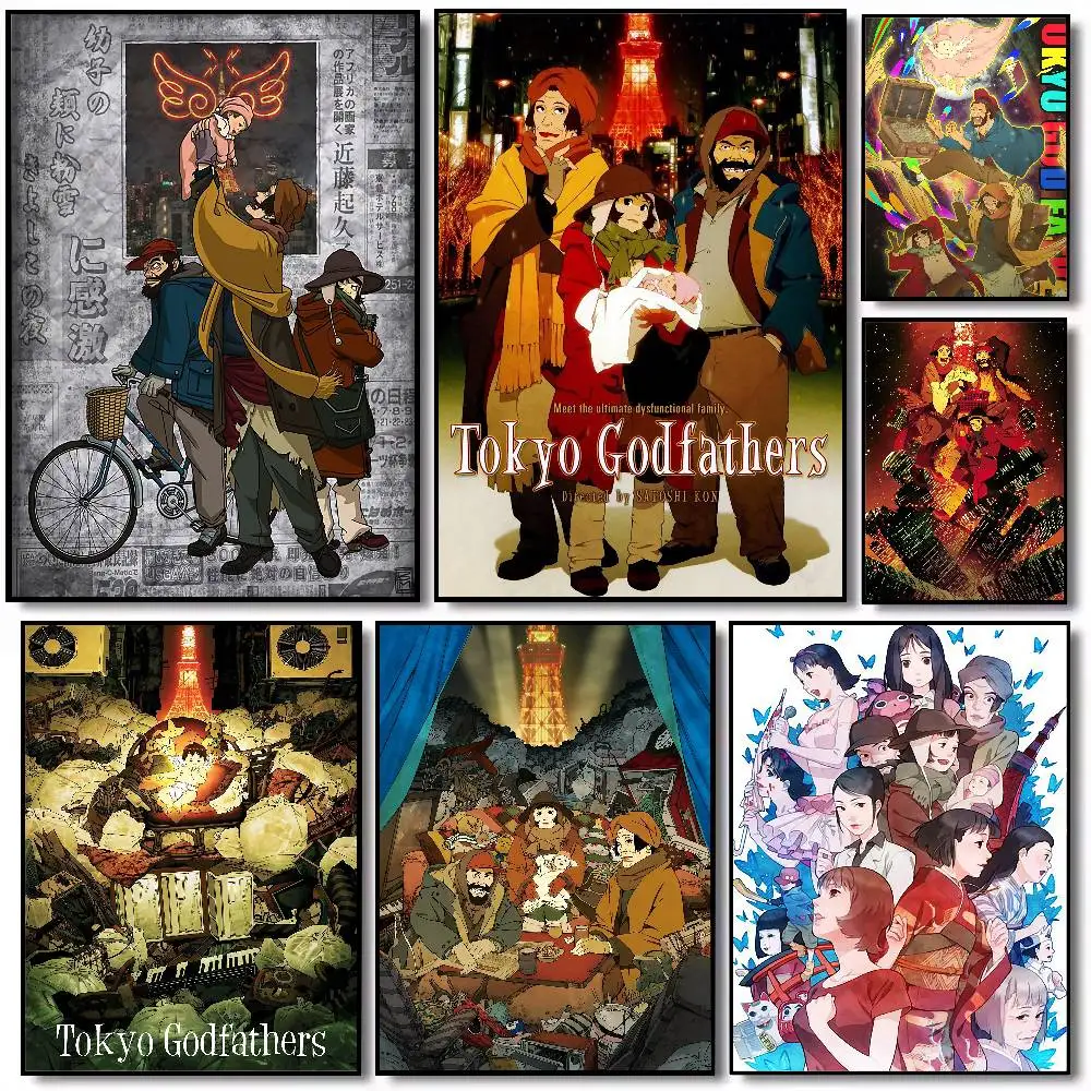 Póster de película ANIME Tokyo Godfathers, impresiones de galería, decoración autoadhesiva para el hogar, calcomanías de pared, pegatina para el salón