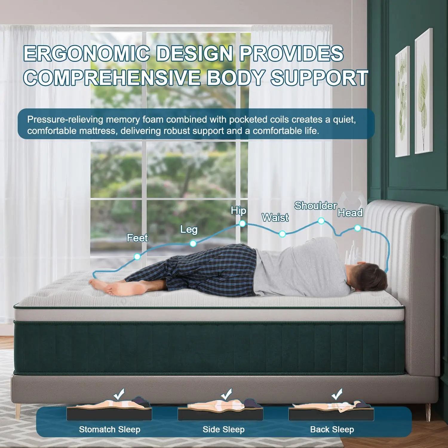 King Mattress 14 Inch Hybrid Gel Memory Foam Pocket Spring Medium Firm Motion Isolation Pressure Relief, Customized
